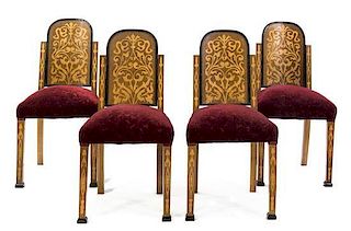 An Set of Four Art Deco Marquetry Side Chairs, Height of chairs 34 1/4 inches.