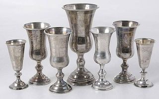 Twelve Silver Kiddush Cups (Six Pairs)