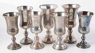 Seven Sterling Kiddush Cups