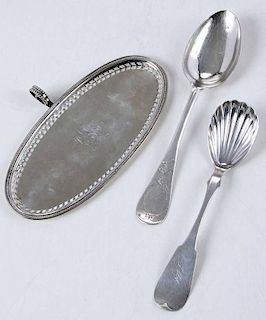 Two Silver Spoons and Tray