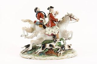 Early 20th C. German Porcelain Fox Hunt Scene