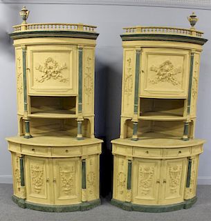 PAIR of 19th Century Carved and Paint Decorated