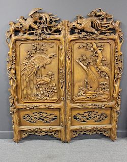 HIGHLY Carved 2 Panel Asian Style Tree Form Screen