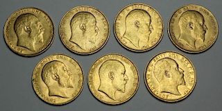 GOLD. Grouping of (7) Gold Sovereigns.