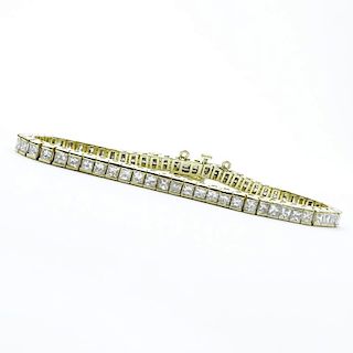 8.15 Carat Princess Cut Diamond and 14 Karat Yellow Gold Line Bracelet.