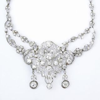 Antique Belle Epoque Old European Cut Diamond and Filigree Platinum Necklace