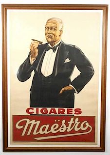 1920's Belgian Cigar Advertising Poster, Maestro