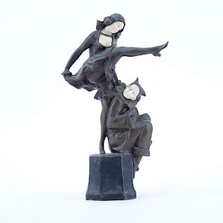 J Ulrich, AustrianÂ (20th C.) Art Deco Bronze and Ivory Sculpture of Two Figures,