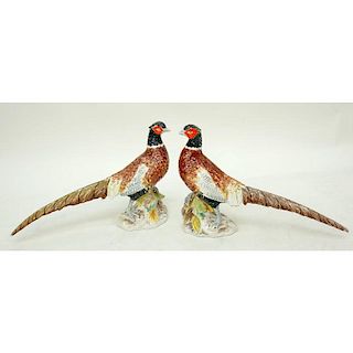 Pair of Mid Century Italian Hand painted Ceramic Pheasants