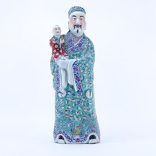 Large Chinese Famille Rose  Porcelain Lucky Star Deity  with Child
