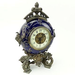 Ansonia French Art Deco Cobalt Blue Porcelain and Gilt Metal Mantle Clock