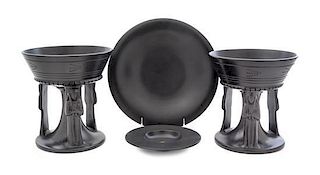 A Pair of Italian Black-Fired Footed Bowls Height 7 1/2 inches.