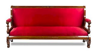 An Italian Satinwood Inlaid Walnut Sofa Height 41 x width 84 x depth 20 1/2 inches.