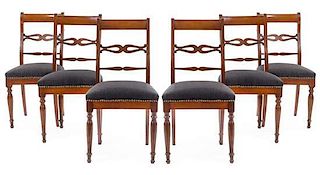 A Set of Six Italian Fruitwood Dining Chairs Height 35 3/4 inches.