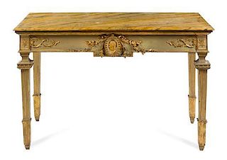 An Italian Neoclassical Painted Center Table Height 32 x width 53 1/2 x depth 28 1/2 inches.