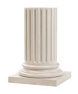 A White Painted Columnar Pedestal Height 34 x width 22 3/4 x depth 22 3/4 inches.