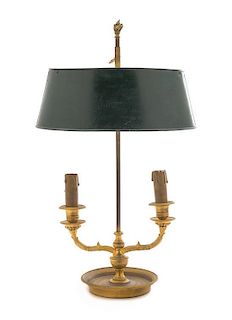 An Empire Style Gilt Bronze Two-Light Bouillotte Lamp Height 19 inches.