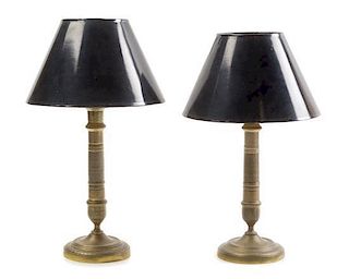 A Pair of Empire Style Gilt Metal Candlesticks Height overall 20 inches.