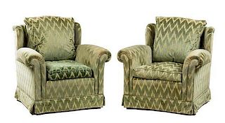 A Pair of Rubelli Silk Velvet-Upholstered Club Chairs Height 33 x width 30 x depth 34 1/2 inches.