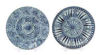 Two Chinese Export Blue and White Porcelain Plates Diameter of larger 9 7/8 inches.