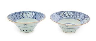 A Pair of Chinese Export Blue and White Porcelain Bowls Diameter 7 inches.