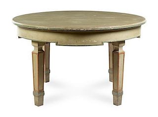 An Italian Painted Extension Dining Table Height 34 x diameter of top 56 1/2 inches (closed).