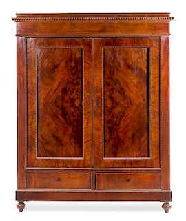 A Continental Mahogany Armoire Height 94 1/4 x width 68 3/4 x depth 24 inches.