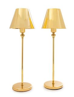 A Pair of Anna Lari Gold-Plated Emi Table Lamps Height 18 inches.