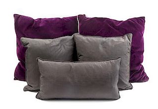 A Group of Five Decorative Pillows First: 16 x 16 inches.