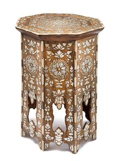 A Syrian Mother-of-Pearl Inlaid Table Height 20 inches.