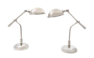 A Pair of Nickel-Plated Counter Balance Desk Lamps Height 17 inches.