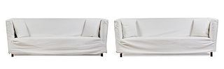 A Pair of Flexform Twill-Slipcovered Sofas Height 27 x width 82 x depth 30 inches.