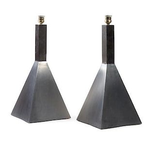 A Pair of Modern Aluminum Table Lamps Height 22 inches.