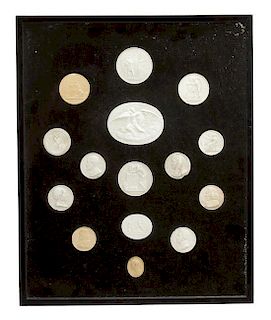 A Collection of Cast Reproduction Roman Coins 18 1/2 x 15 inches.