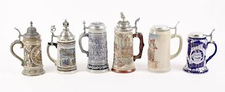 Collection of 6 German Beer Tankards or Steins