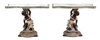 A Pair of Venetian Style Blackamoor Pedestal Console Tables Height 33 x width 46 x depth 22 inches.