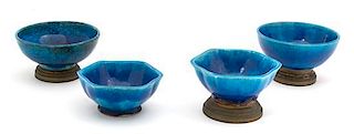 A Group of Four Chinese Blue Glaze Low Bowls Diameter 5 1/2 inches.