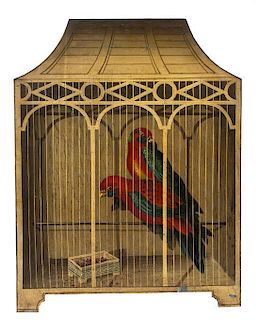A Pair of Tromp L'Oeil Tole Panels of Birdcages Height 24 inches.