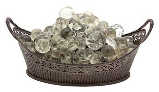 A Silver-Plate Basket Filled with Crystal Fruit Width 14 inches.