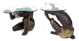 A Pair of Venetian Style Blackamoor Glass Top Side Tables Height 19 inches.
