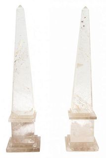 A Pair of Rock Crystal Obelisks Height 12 inches.