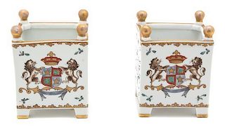 A Pair of French Samson Porcelain Jardinieres Height 5 1/4 inches.