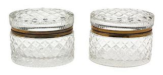 A Pair of Victorian Cut Crystal and Gilt Mounted Oval Covered Boxes Height 5 inches.