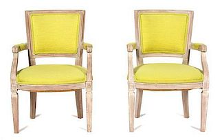 A Pair of Louis XVI Style Fauteuils Height 33 1/2 inches.