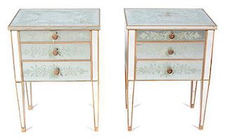 A Pair of Venetian Style Mirrored Night Stands Height 27 1/2 inches.