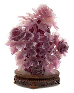 A Chinese Rose Quartz Floral-Form Carving Height 10 inches.