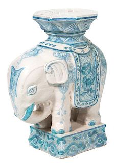 An English Ceramic Elephant-Form Garden Seat Height 23 inches.
