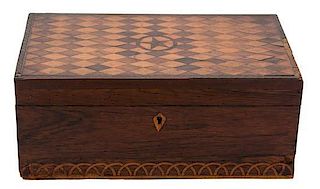 A Regency Style Parquetry Inlaid Walnut Humidor Width 12 inches.
