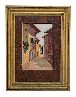An Italian Pietra Dura Plaque Height of frame 6 inches.