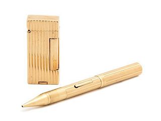 Two 14 Karat Gold Desk Articles Length of pen 4 3/4 inches.